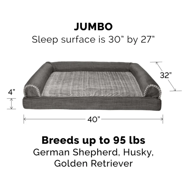 FurHaven Luxe Fur Orthopedic Sofa Pet Bed – Charcoal, Jumbo - Image 7