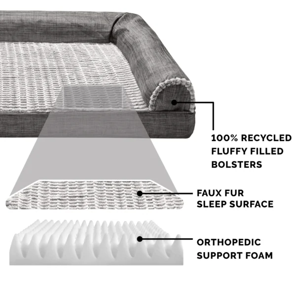 FurHaven Luxe Fur Orthopedic Sofa Pet Bed – Charcoal, Jumbo - Image 4