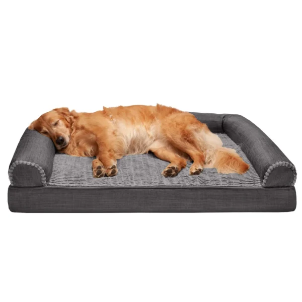 FurHaven Luxe Fur Orthopedic Sofa Pet Bed – Charcoal, Jumbo - Image 2