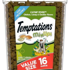 Temptations MixUps Catnip Fever Flavor Crunchy and Soft Cat Treats, 16 oz. Tub